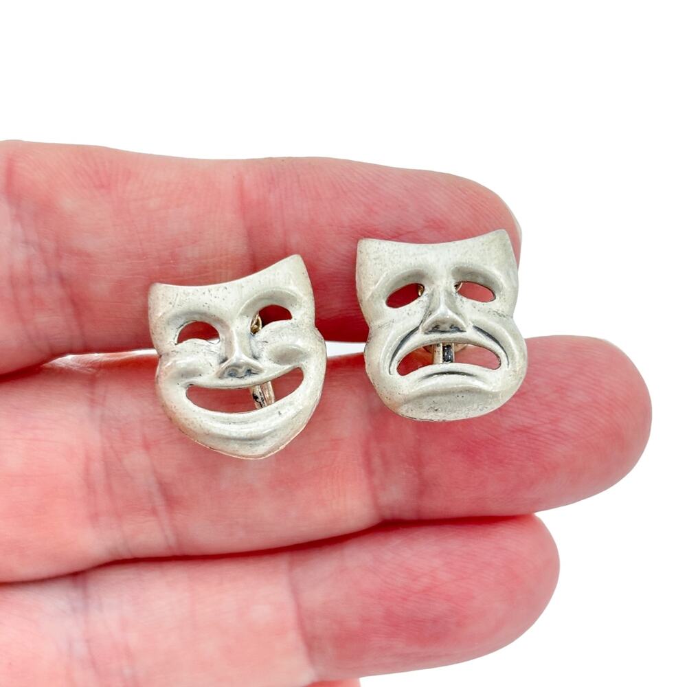 Vintage Sterling Silver 925 Comedy Tragedy Screwback Earrings